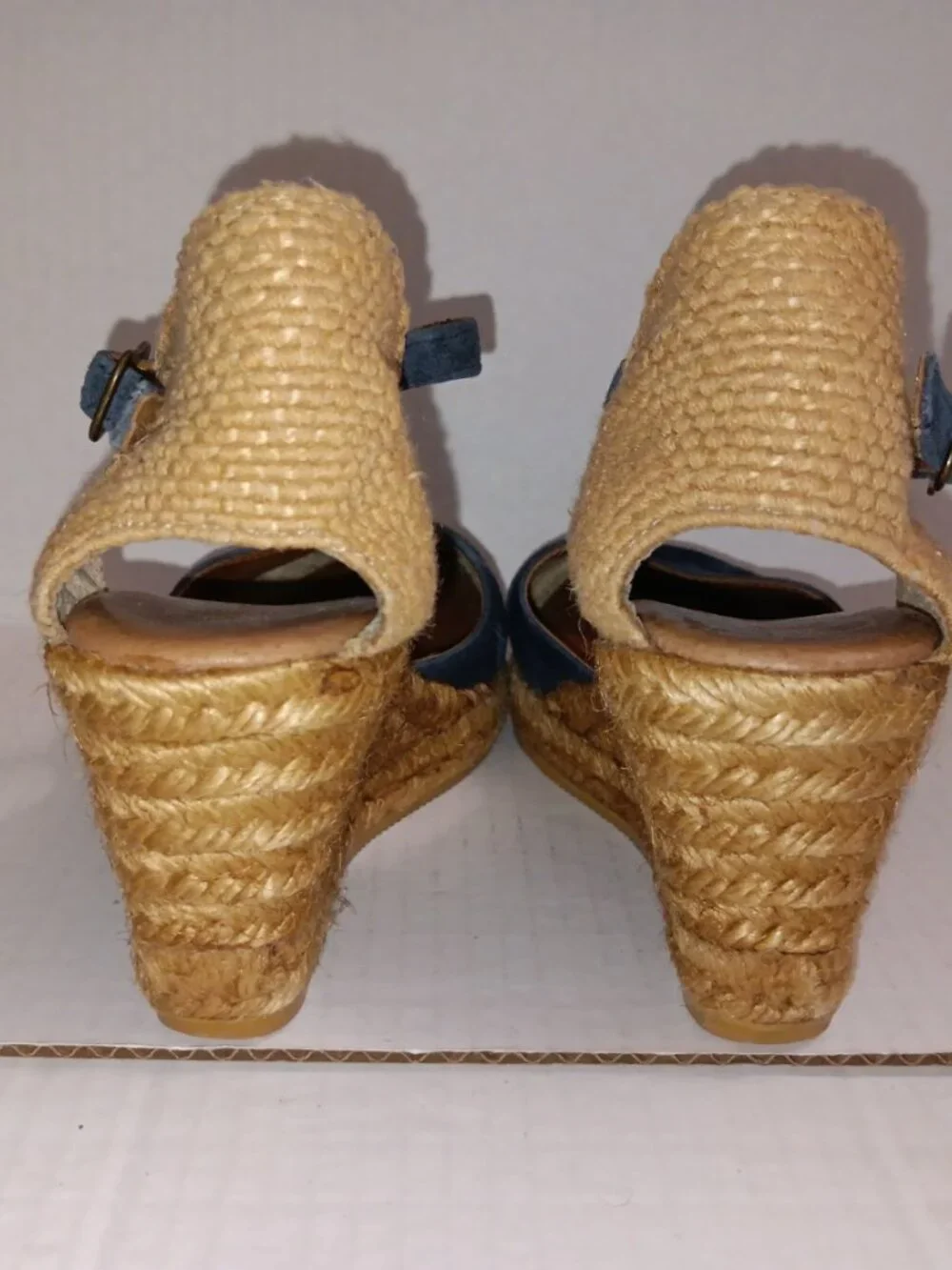 GAIMO ESPADRILLES WEDGE BLUE LEATHER WEDGE SHOES